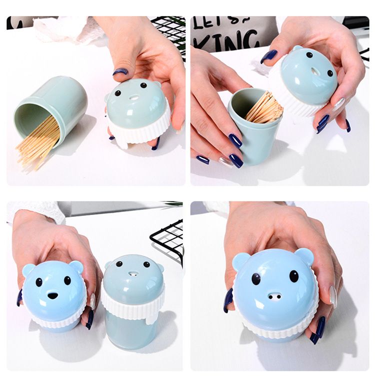 Plastic Cartoon Toothpick Box – Creative Bear-Shaped Toothpick Holder for Home & Living Room, Portable Round Design