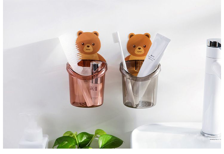 Cute Bear Toothbrush Holder – Wall-Mounted Storage Organizer for Bathroom, Hanging Toothbrush Rack, Kids & Adult Friendly, Durable, Space-Saving, Practical, Decorative, Easy Installation, Home Bathroo