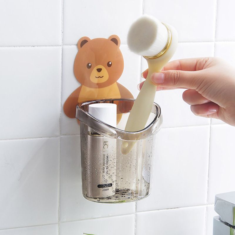 Cute Bear Toothbrush Holder – Wall-Mounted Storage Organizer for Bathroom, Hanging Toothbrush Rack, Kids & Adult Friendly, Durable, Space-Saving, Practical, Decorative, Easy Installation, Home Bathroo