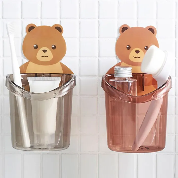 Cute Bear Toothbrush Holder – Wall-Mounted Storage Organizer for Bathroom, Hanging Toothbrush Rack, Kids & Adult Friendly, Durable, Space-Saving, Practical, Decorative, Easy Installation, Home Bathroo