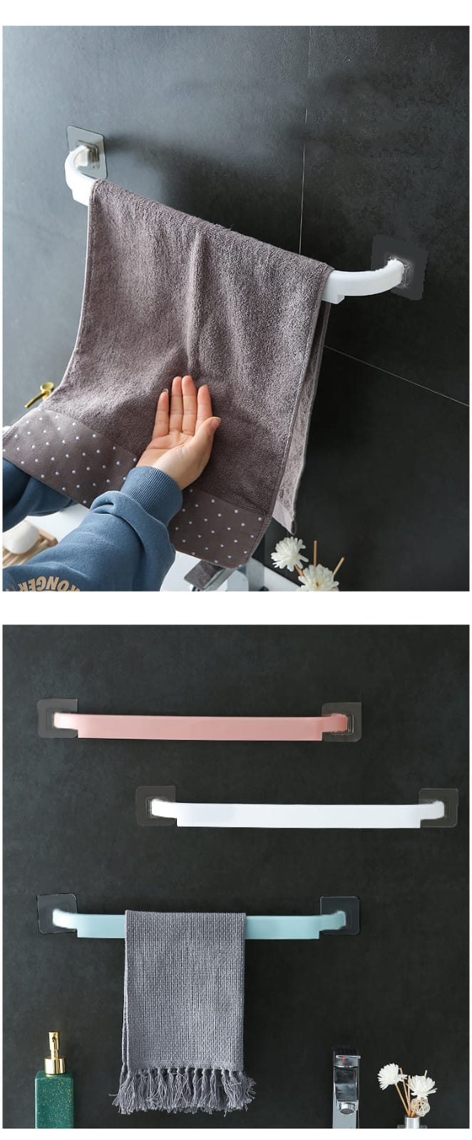 Bathroom & Kitchen Punch-Free Towel Rack – Single Rod Storage Bar for Towels, Rags, Slippers, and Household Organization
