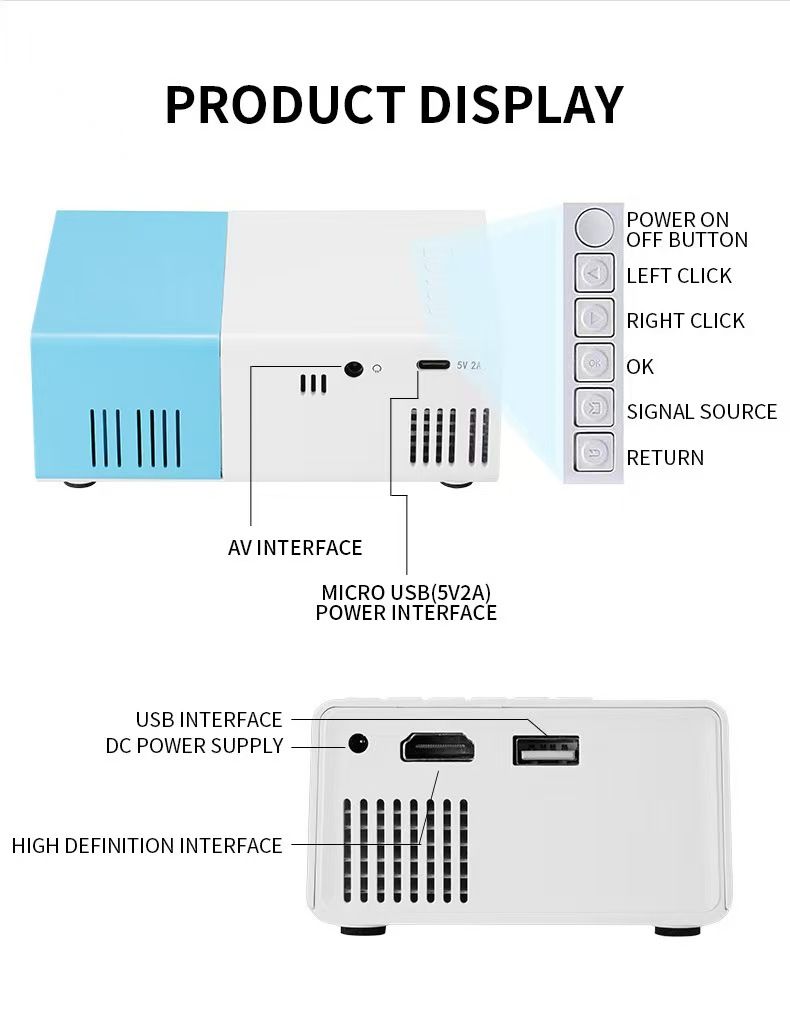 New ArrivalMini projector, Meer portable Pico full-color LED LCD video projector, for videos, TV movies, party games, outdoor entertainment, equipped with HDMI USB AV interface and remote control
