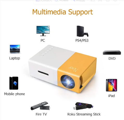 New ArrivalMini projector, Meer portable Pico full-color LED LCD video projector, for videos, TV movies, party games, outdoor entertainment, equipped with HDMI USB AV interface and remote control