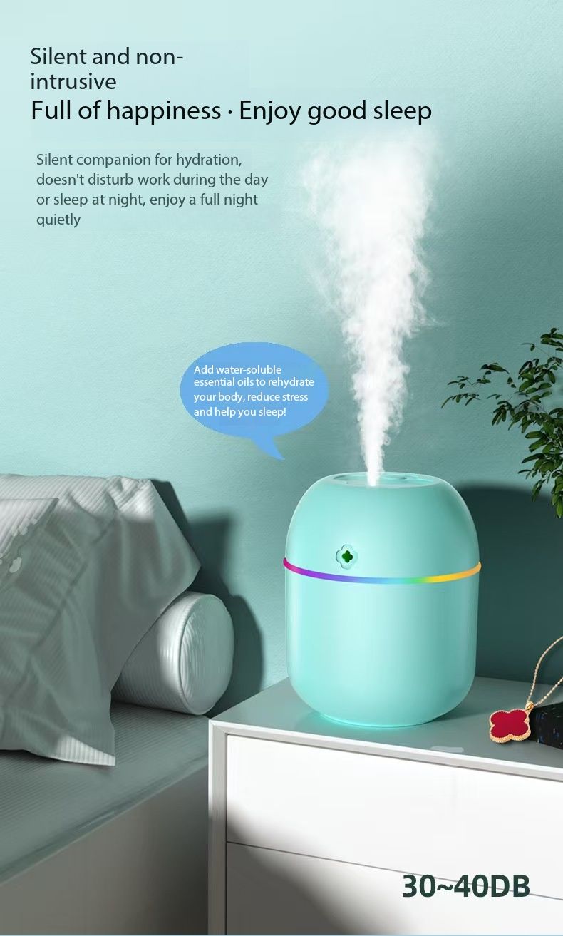 New Color USB Aromatherapy Humidifier Portable Mini Atmosphere Light with spray Night Light Mute Operation Applicable to Bedroom, Living Room, Office Table, Car ABS Materials