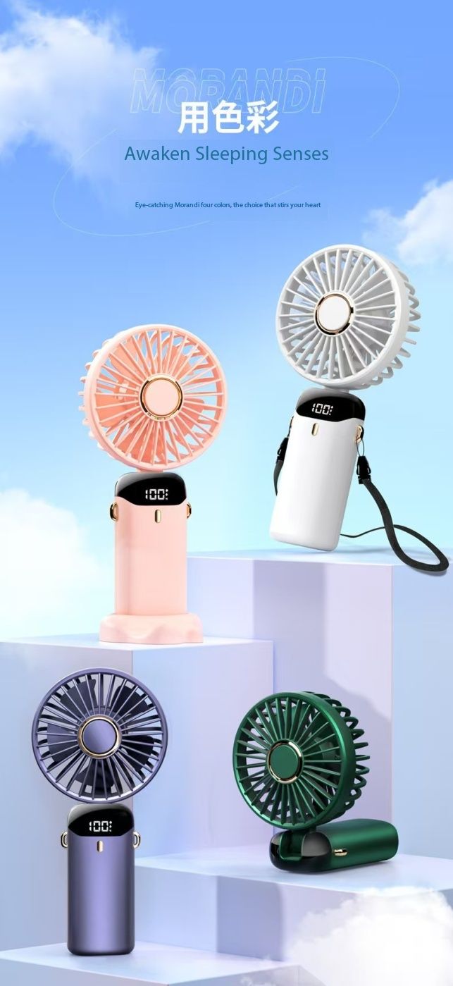 New ArrivalN15 desktop foldable real-time LED display screen small fan portable USB rechargeable mini cooling fan adjustable height silent desktop fan, suitable for home office travel
