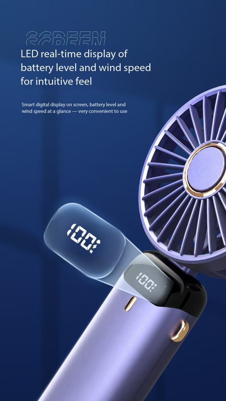 New ArrivalN15 desktop foldable real-time LED display screen small fan portable USB rechargeable mini cooling fan adjustable height silent desktop fan, suitable for home office travel