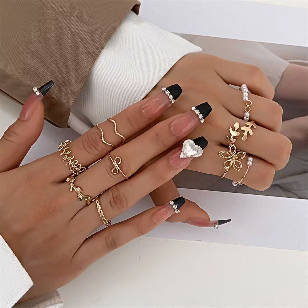 New Arrival10Pcs Women's Ring Set Open Ring Pearl Ring Flower Ring High Quality Zircon Simple Lightweight Luxury Women's Open Ring