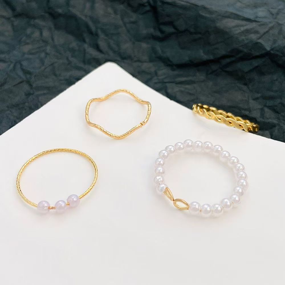 New Arrival10Pcs Women's Ring Set Open Ring Pearl Ring Flower Ring High Quality Zircon Simple Lightweight Luxury Women's Open Ring