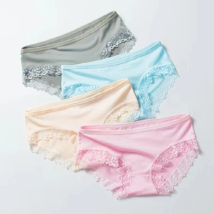 3 PCS Bbreathable Women's Underwear Soft Lightweight And Dry Women's Clothing Solid Color Women's Lace Lingerie New Milk Silk Panties Woman Clothes
