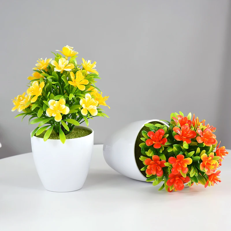 Artificial Mini Deco  Flower with White Pot