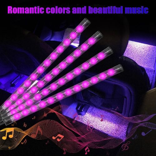 Universal 4 Pcs Strip Light Music Rhythm USB Interior Atmosphere Ambient Car Lights App Remote Auto Car Sound Light
