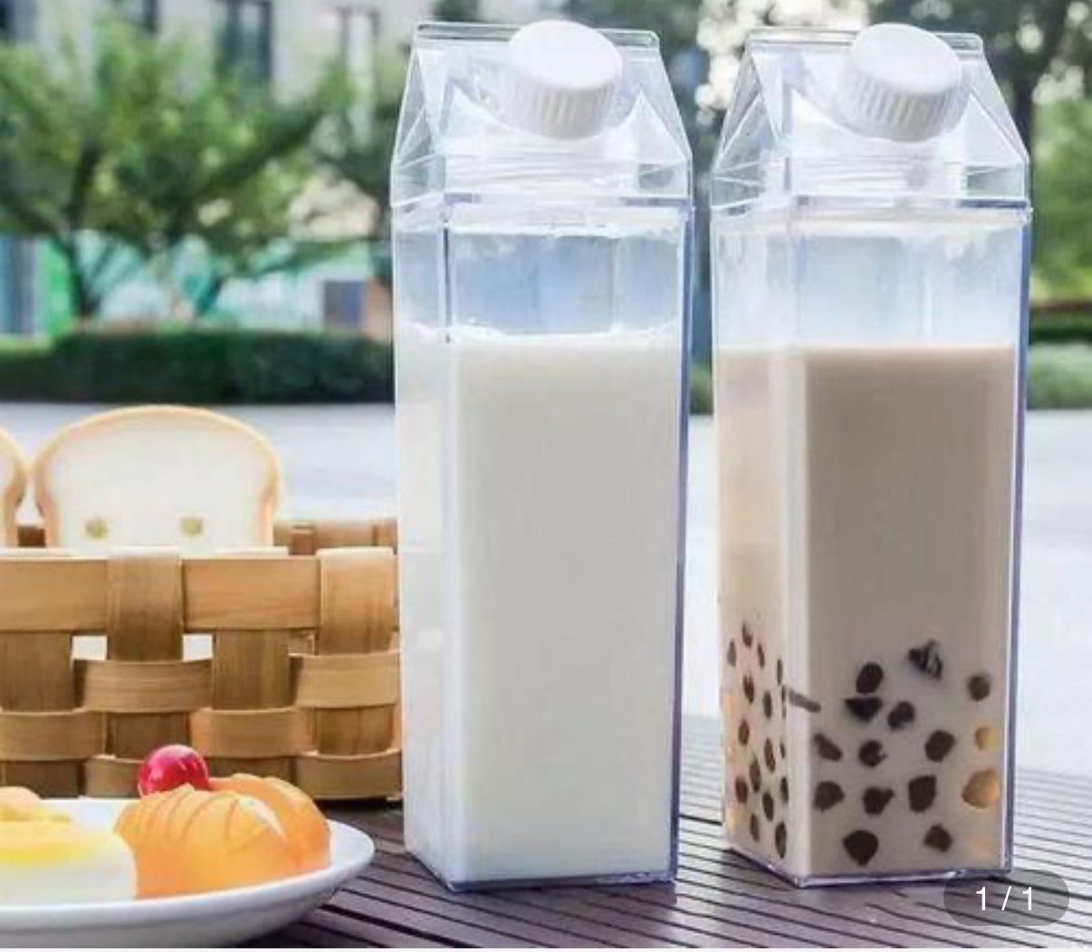1LITRE leak-proof juice/water/milk acrylic storage fridge container.Reusable Material: Milk Carton Water Bottles are durable, safe, friendly, and reusable, made of food-grade PS+PP+silicone material,