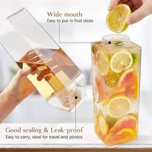 1LITRE leak-proof juice/water/milk acrylic storage fridge container.Reusable Material: Milk Carton Water Bottles are durable, safe, friendly, and reusable, made of food-grade PS+PP+silicone material,