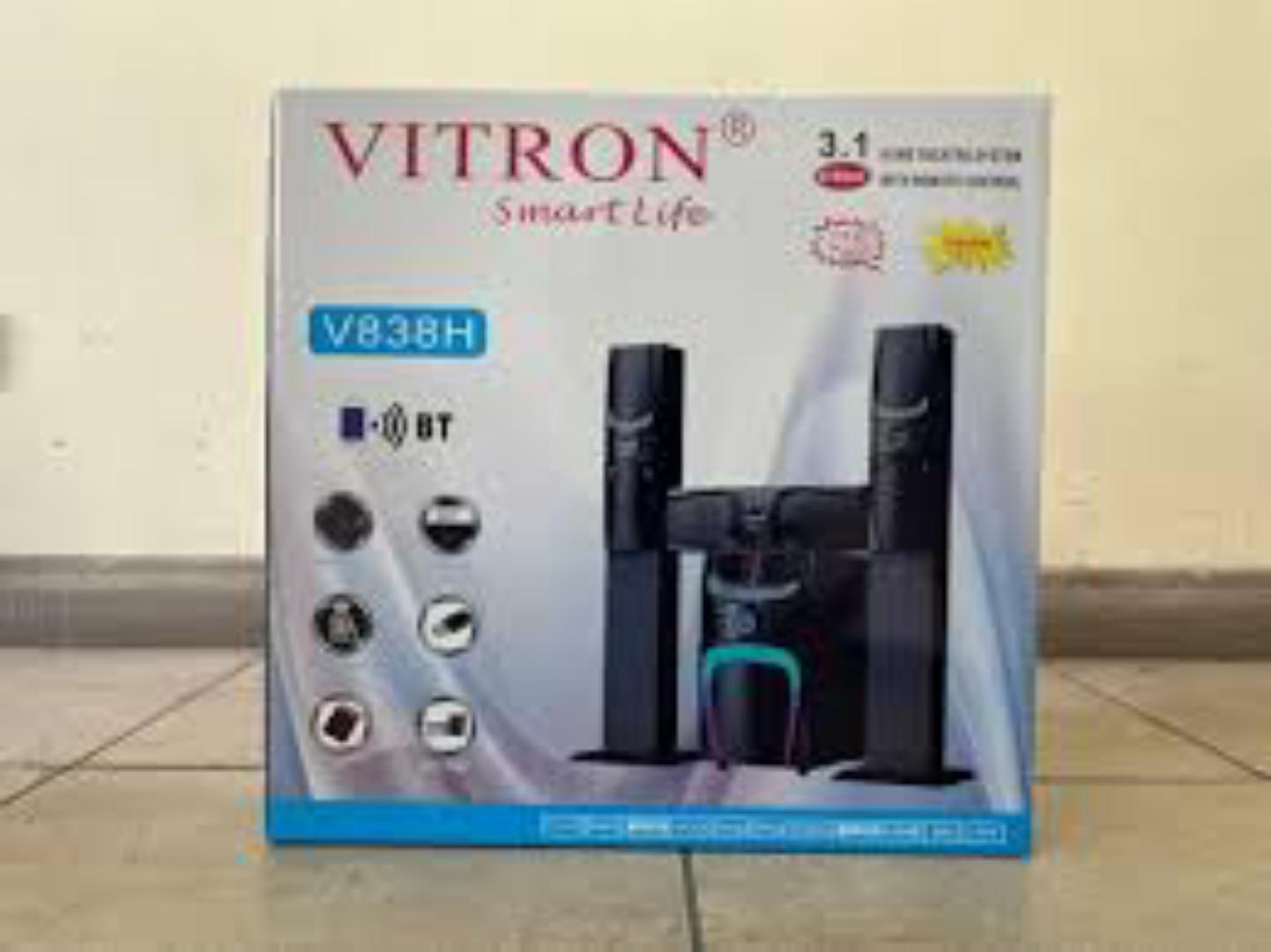 Vitron 3.1CH X-Bass Speaker System AC/DC Subwoofer Bluetooth Woofer Home Theatre System with Remote Control 10000W MP3 Player FM USB SD V838H [3 Speakers in Total]