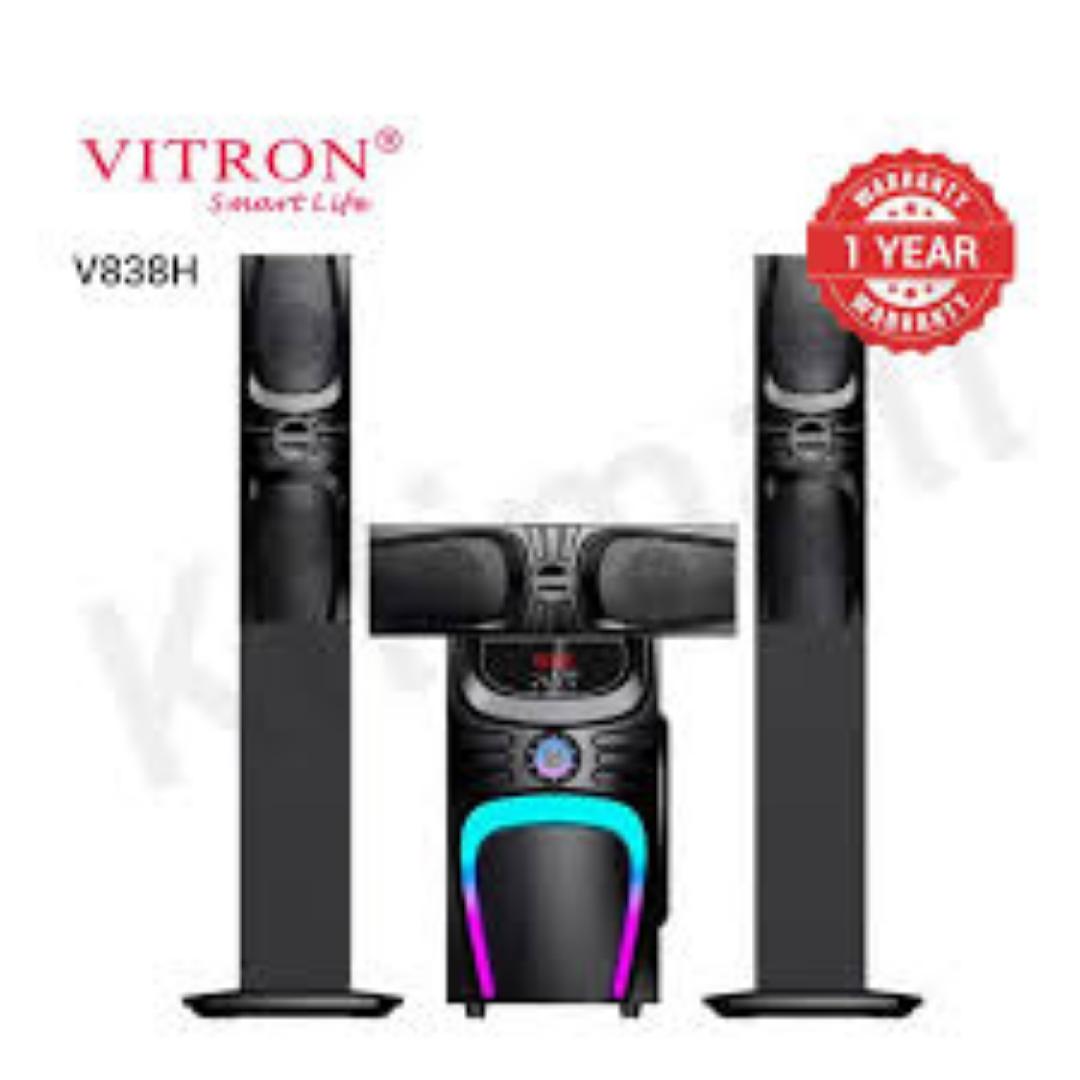 Vitron 3.1CH X-Bass Speaker System AC/DC Subwoofer Bluetooth Woofer Home Theatre System with Remote Control 10000W MP3 Player FM USB SD V838H [3 Speakers in Total]
