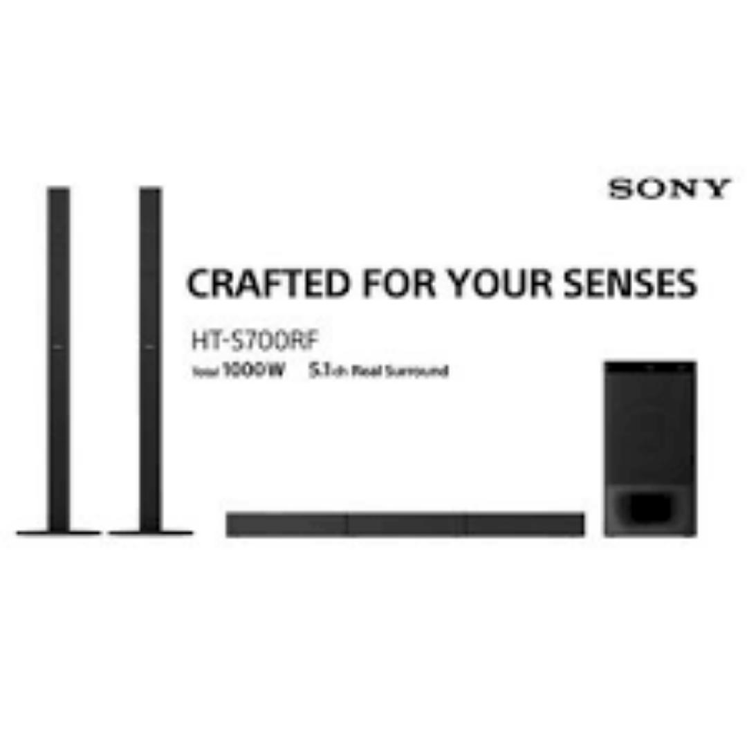 Sony HT-S700RF Real 5.1ch Dolby Audio Soundbar for TV with Tall boy Rear Speakers & Subwoofer, 5.1ch Home Theatre System (1000W, Bluetooth & USB Connectivity,HDMI & Optical Connectitvity)