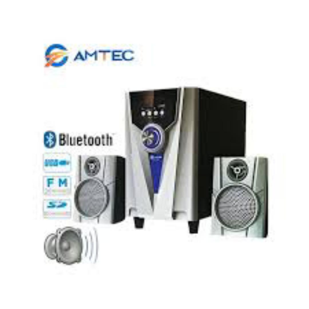 Amtec AM-011 2.1 Channel Bluetooth Home Theatre System – 3000W PMPO with Subwoofer, USB/SD Playback, FM Radio & Remote Control – Deep Bass Surround Sound for TV, Music & Gaming