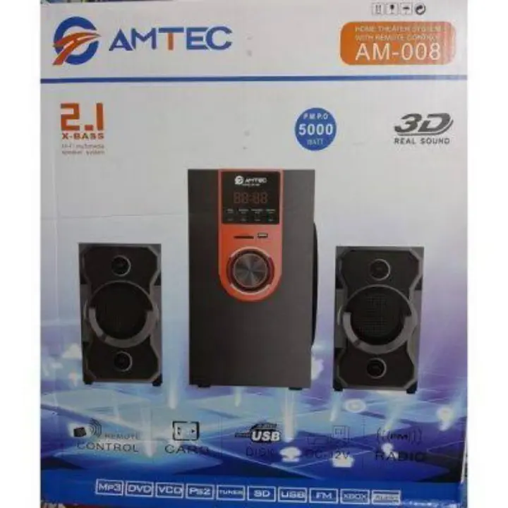 Amtec AM-008 2.1CH Subwoofer System - 8000W, Bluetooth, FM Radio, Powerful Bass, Home Audio Entertainment