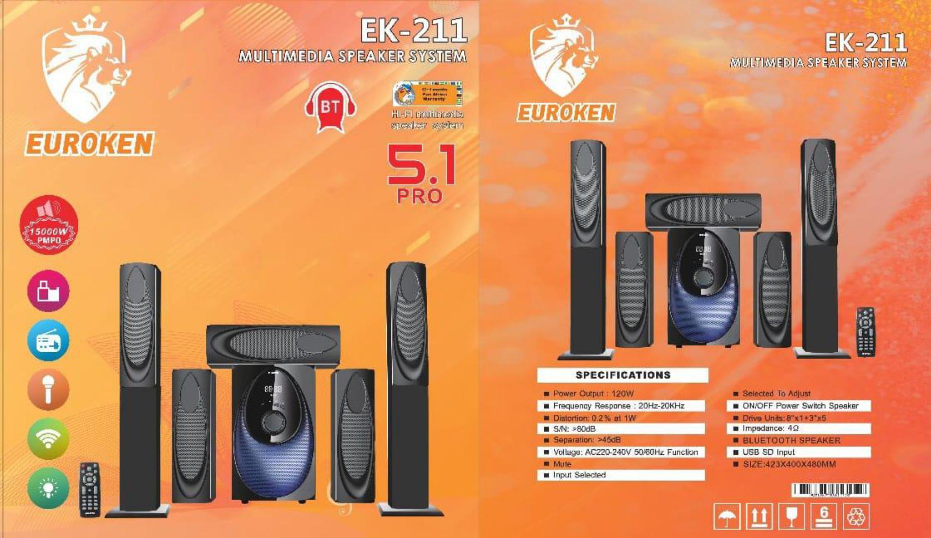 New Euroken EK-58K5 Home Theatre System 5 in 1 Tall Boys 15,000 PMPO with Bluetooth FM/SD Mem card Support with Super Bass Boost