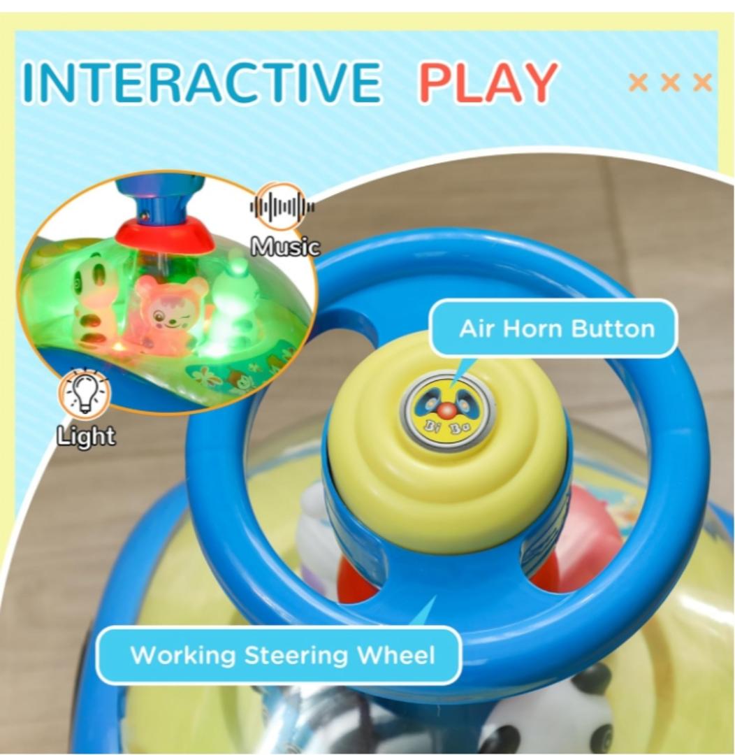 Toddler Push Car, Foot to Floor Ride on Toy with Horn, Light, Music, Steering Wheel, Anti-Over-Backwards Device & Under Seat Storage, Baby Sliding Car for Boys Girls 18-36 Months, Blue