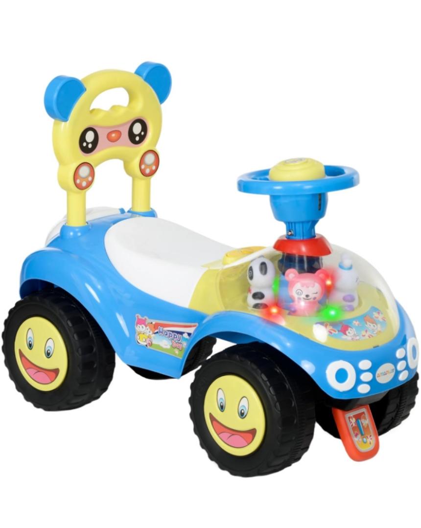 Toddler Push Car, Foot to Floor Ride on Toy with Horn, Light, Music, Steering Wheel, Anti-Over-Backwards Device & Under Seat Storage, Baby Sliding Car for Boys Girls 18-36 Months, Blue