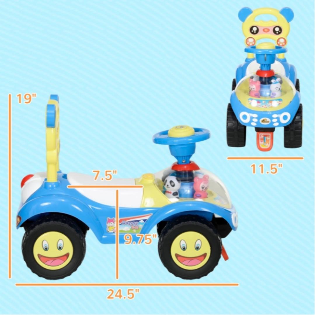 Toddler Push Car, Foot to Floor Ride on Toy with Horn, Light, Music, Steering Wheel, Anti-Over-Backwards Device & Under Seat Storage, Baby Sliding Car for Boys Girls 18-36 Months, Blue
