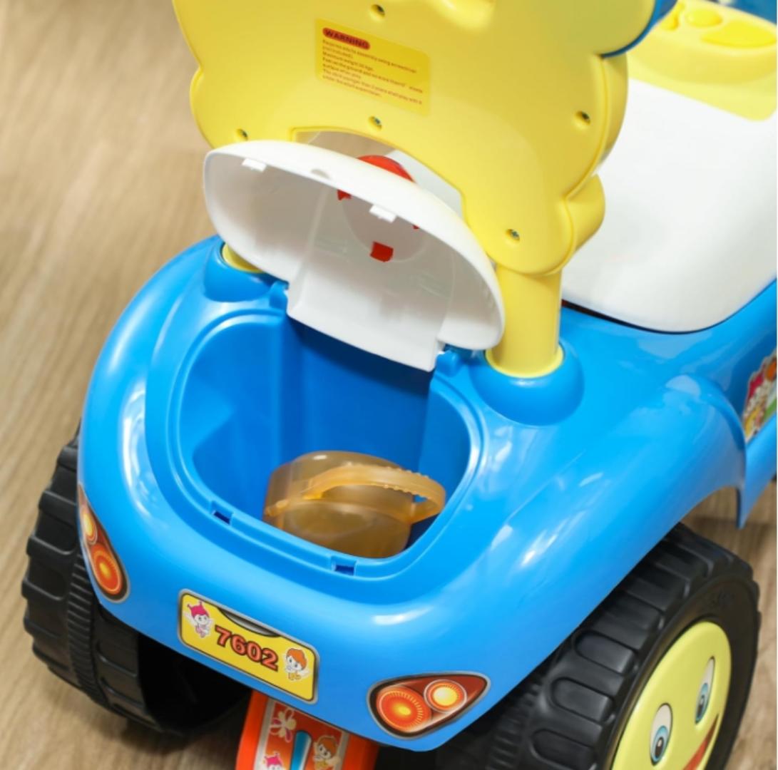 Toddler Push Car, Foot to Floor Ride on Toy with Horn, Light, Music, Steering Wheel, Anti-Over-Backwards Device & Under Seat Storage, Baby Sliding Car for Boys Girls 18-36 Months, Blue