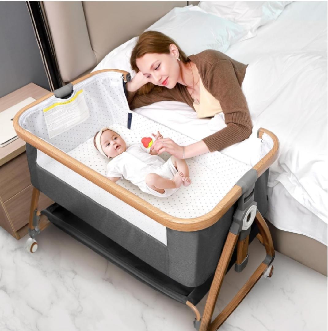 Baby Bassinet, Baby Bedside Sleeper, Baby Basinet Easy to Fold Portable, Baby Cradle with Storage Basket, Girl/Boy Bassinets Baby Bed (Dark Gray)