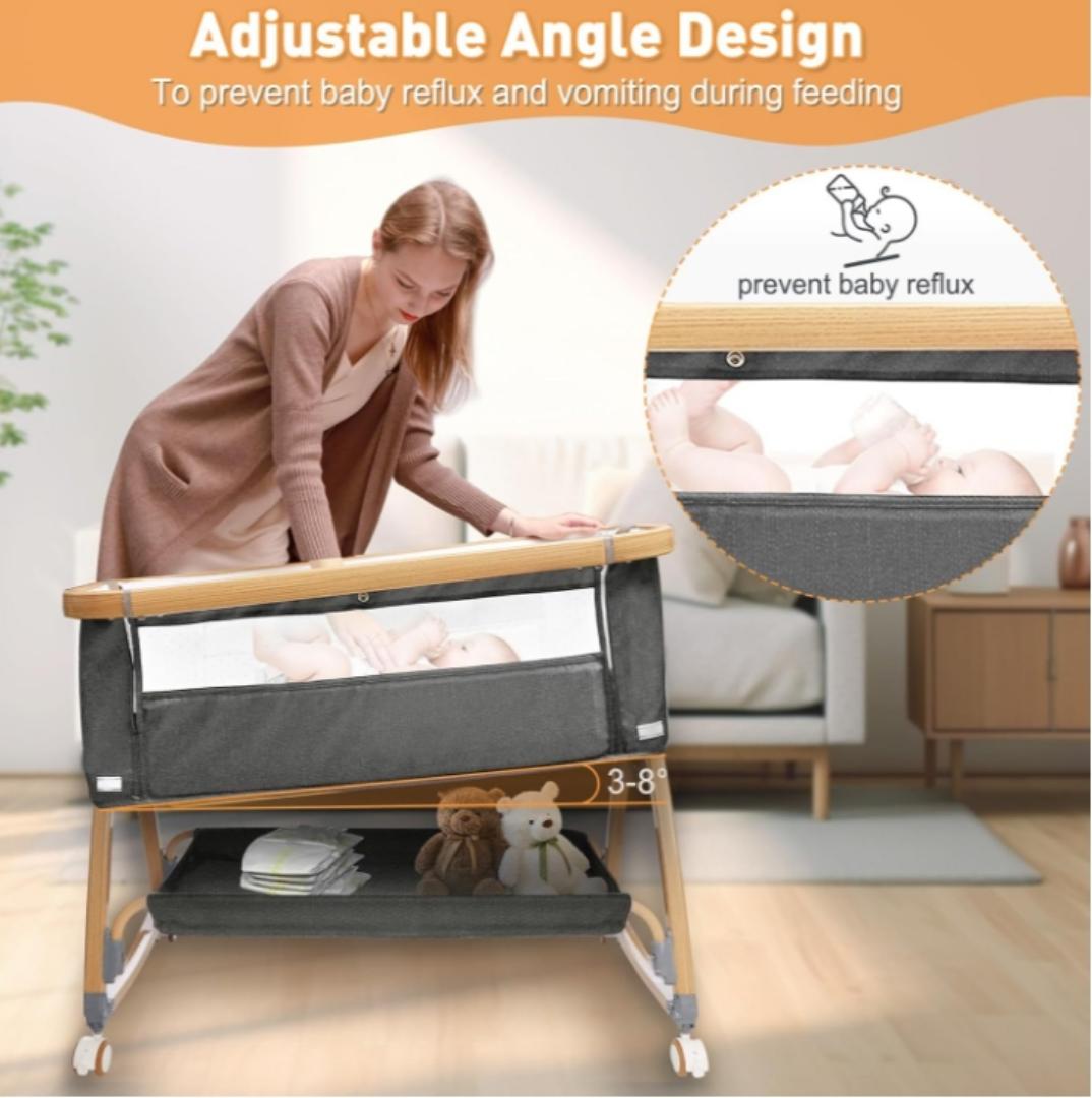 Baby Bassinet, Baby Bedside Sleeper, Baby Basinet Easy to Fold Portable, Baby Cradle with Storage Basket, Girl/Boy Bassinets Baby Bed (Dark Gray)