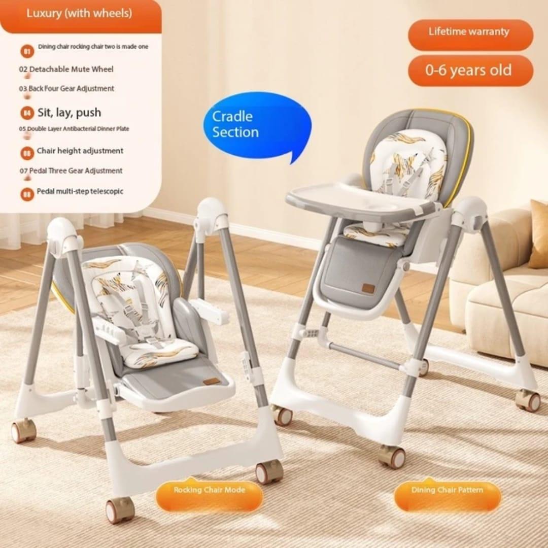 3 in 1 Baby Feeding Chair Multifunction Rocking Soothing High Chair (Unisex)