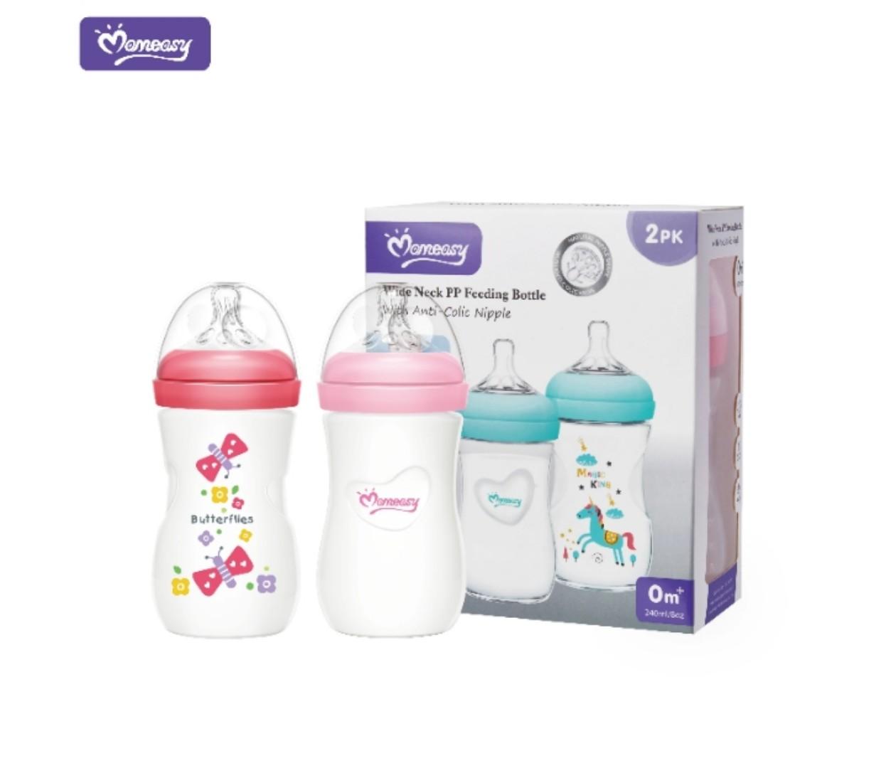 Momeasy Premium Wide-Neck Feeding Bottle Pack – 2pcs (240ml, BPA-Free, Anti-Colic, Newborn & Infant Friendly)