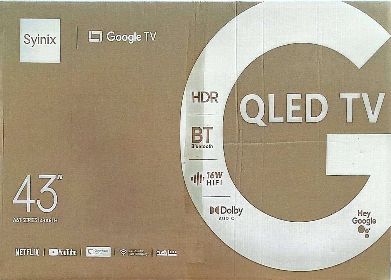 Syinix 43″ QLED Google TV – Model 43A61H, Dolby Audio, Bluetooth, Netflix