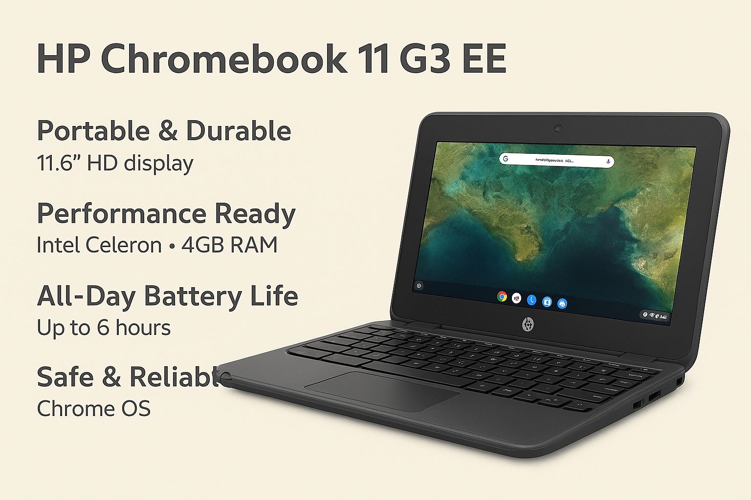 Hp Chromebook x360 TOUCH+FREE MOUSE 11G3 EE 11.6" Intel Celeron 32 GB SSD STORAGE 4GB RAM Durable and affordable laptop for students
