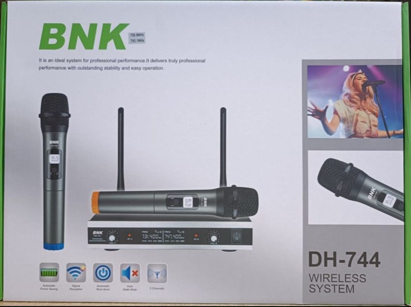 BNK DH-744 DUAL-MIC VHF WIRELESS MICROPHONE SYSTEM – STUDIO-QUALITY SOUND & 100M RANGE