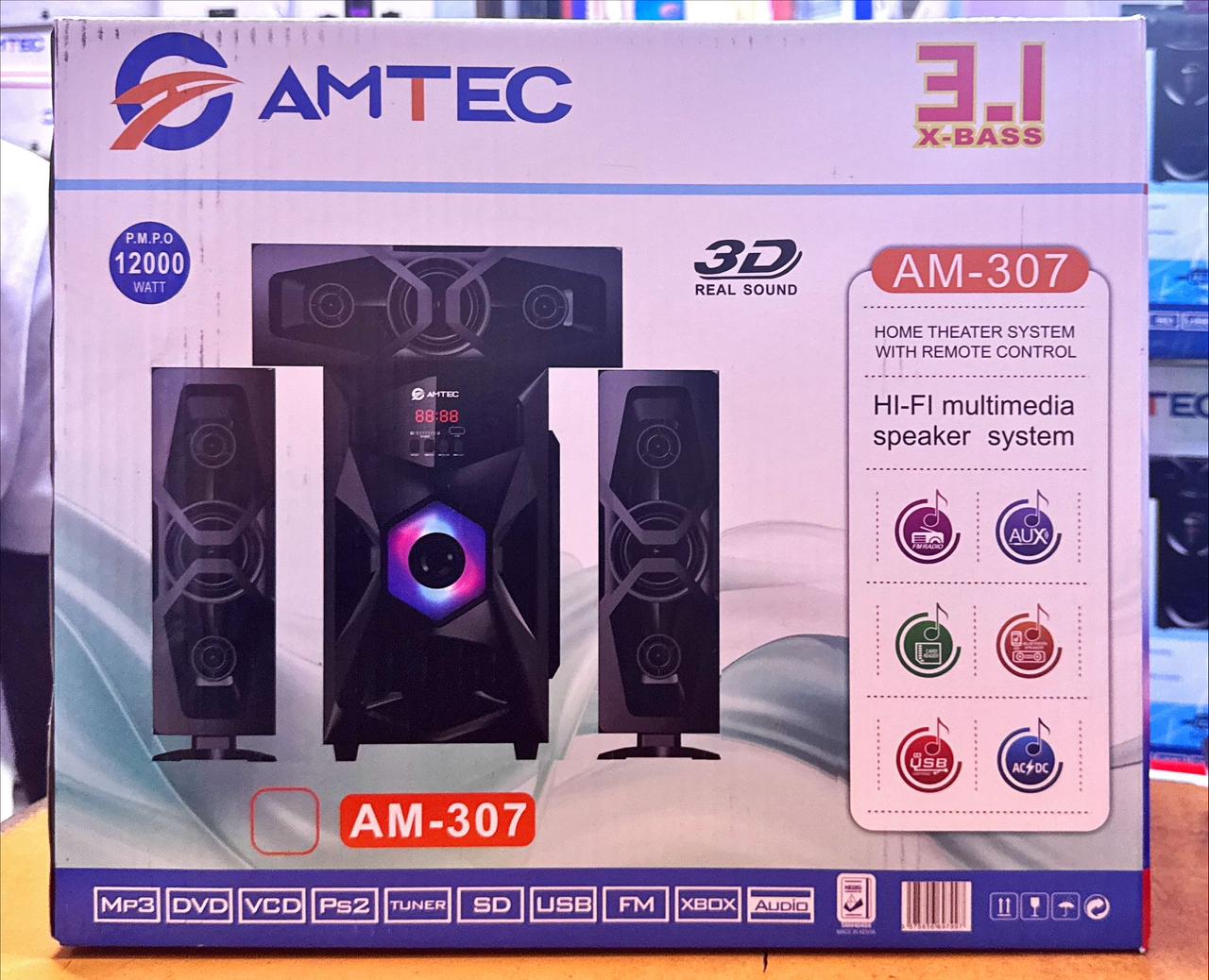 AMTEC AM-307 3.1-CHANNEL X-BASS HOME THEATER SYSTEM WITH 12 000W PMPO & LED AMBIENT LIGHT