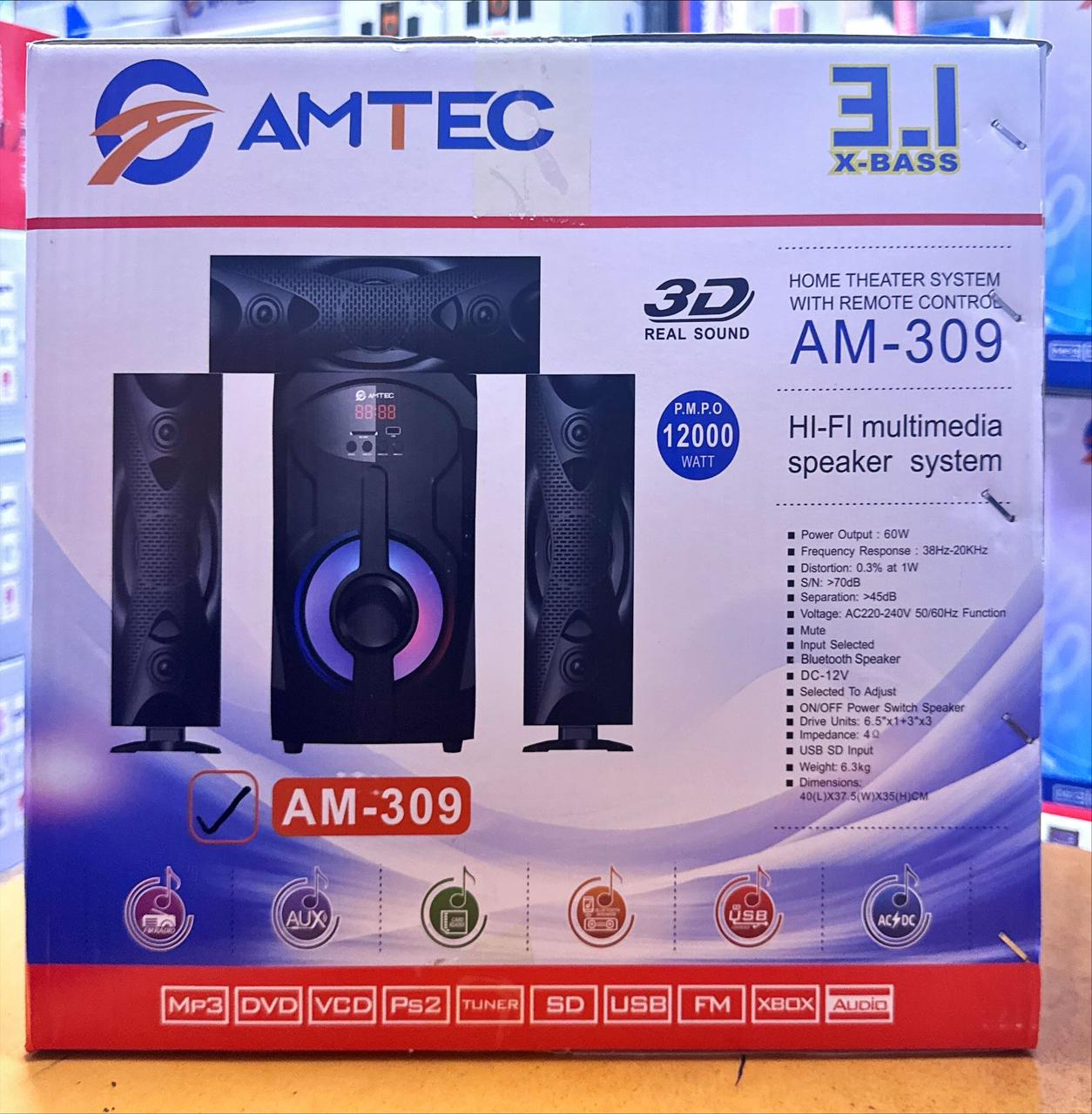 AMTEC AM-309 3.1-CHANNEL X-BASS HOME THEATER SYSTEM WITH 12,000 W PMPO & LED DISPLAY