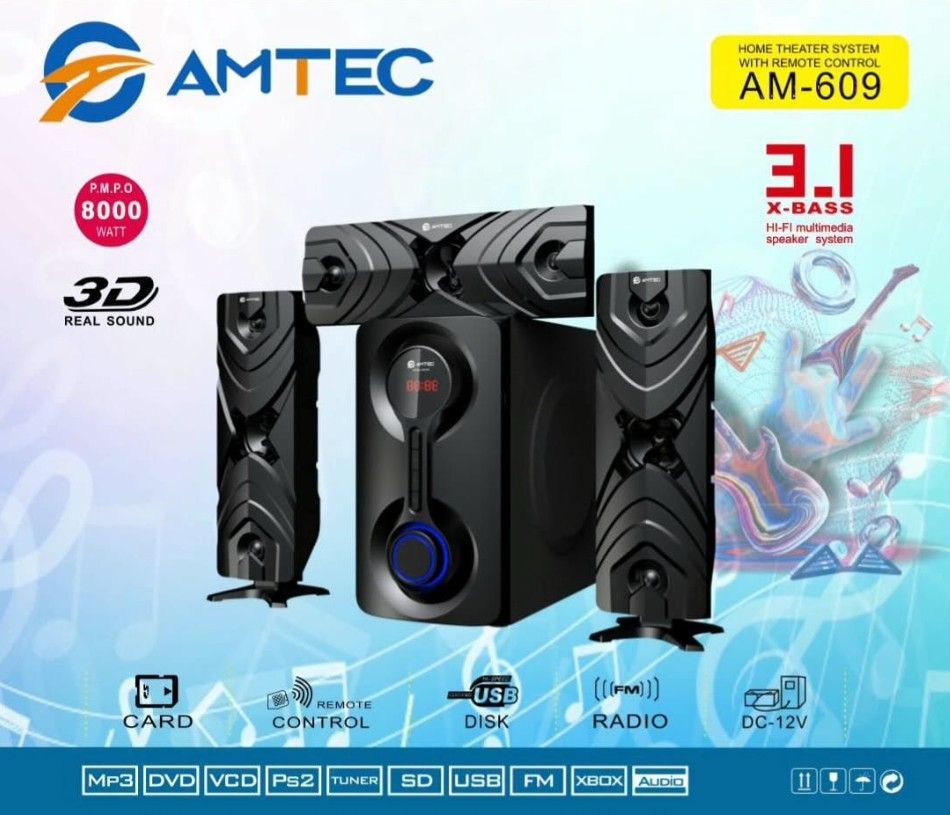 AMTEC AM-609 3.1-CHANNEL BLUETOOTH HOME THEATER SYSTEM WITH 8,000W PMPO