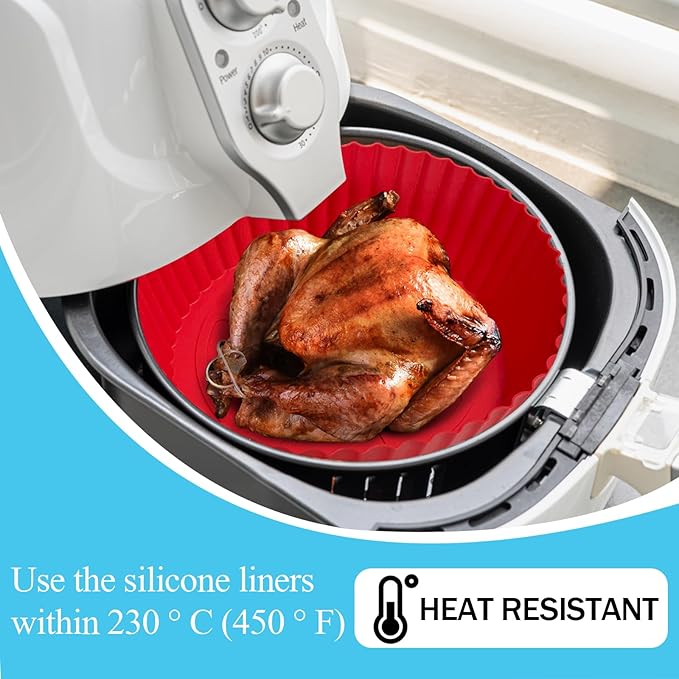 Reusable Air Fryer Silicone Liners: 2 PACK (Red+Black）airfryer liners,No longer clean your air fryer basket ,air fryer accessories Diameter: 8inch,Fits 3qt-5qt air fryers.Airfryer liners silicone