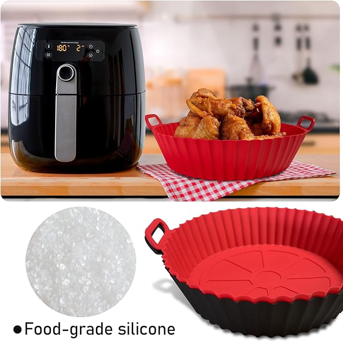 Reusable Air Fryer Silicone Liners: 2 PACK (Red+Black）airfryer liners,No longer clean your air fryer basket ,air fryer accessories Diameter: 8inch,Fits 3qt-5qt air fryers.Airfryer liners silicone