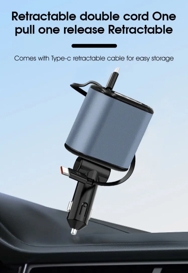 Starry Sky Spotlight 4 in 1 Car Charger with Dual
Retractable Cable 120W Fast Charging USB C Ca