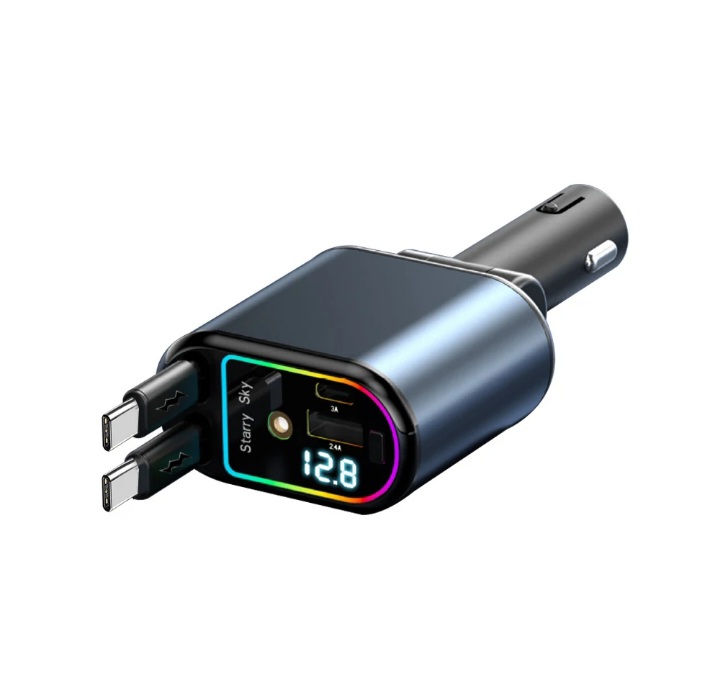 Starry Sky Spotlight 4 in 1 Car Charger with Dual
Retractable Cable 120W Fast Charging USB C Ca