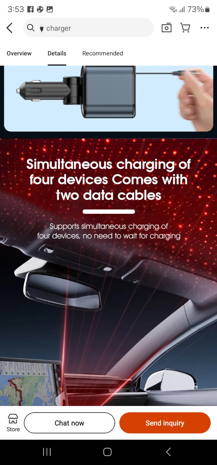 Starry Sky Spotlight 4 in 1 Car Charger with Dual
Retractable Cable 120W Fast Charging USB C Ca