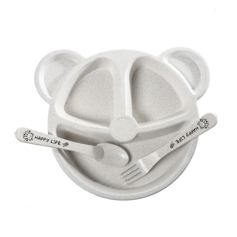 Cute Bear Kids Plate Set: 3-Compartment Divided Plates with Lid, Non-Spill Baby Toddler Dish, BPA-Free Microwave Safe Feeding Bowl
