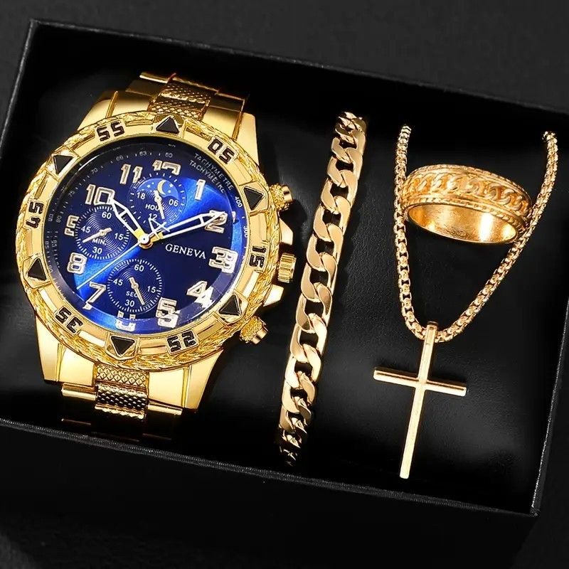 Elegant Men's Gold Quartz Watch with Japanese Movement - Fashion Business Chronograph, Night Light, Waterproof, Large Dial, Free Shipping