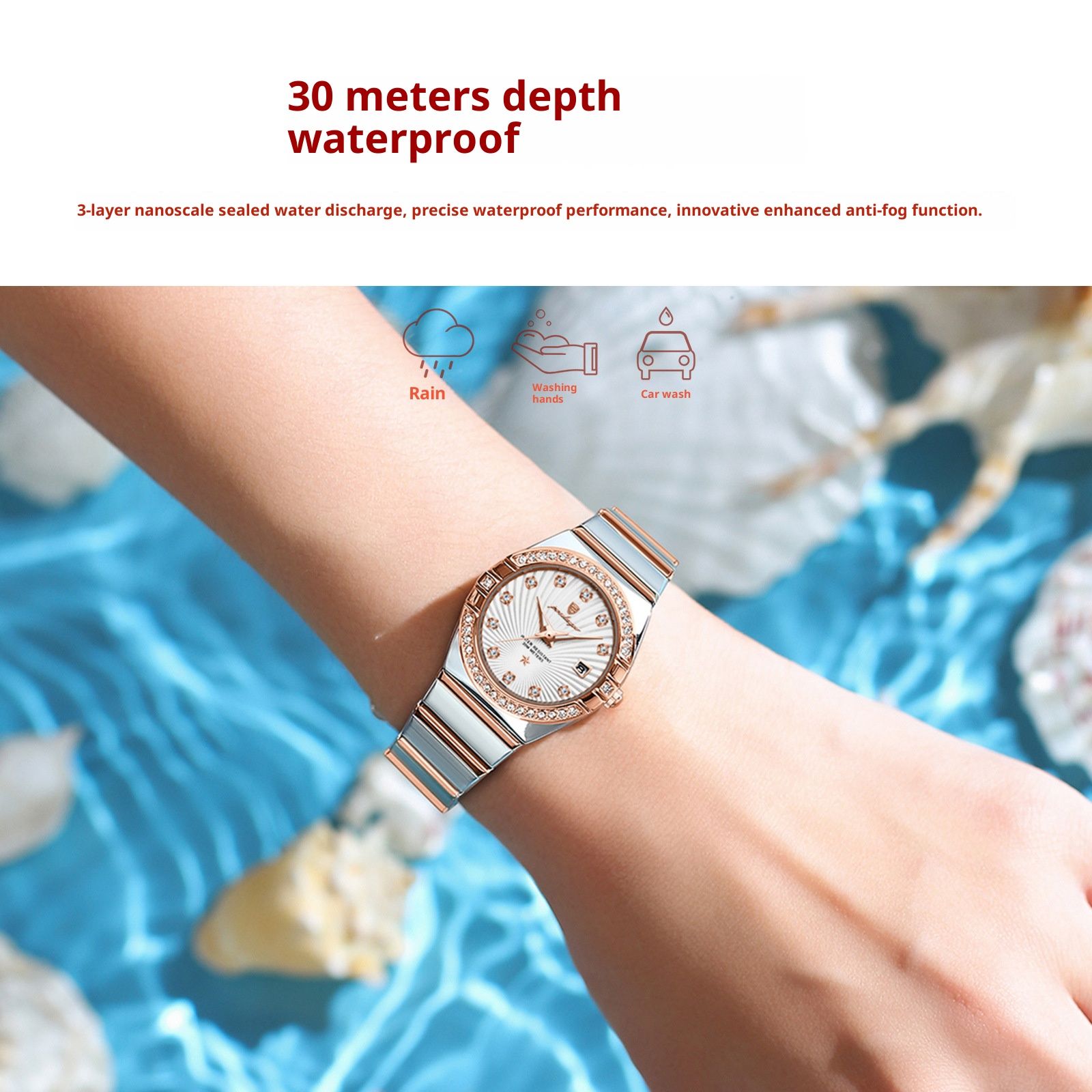 Elegant Swiss Women's Watch - Fashion Ultra-Thin Waterproof Luminous Quartz Dress Timepiece, Mother of Pearl Dial