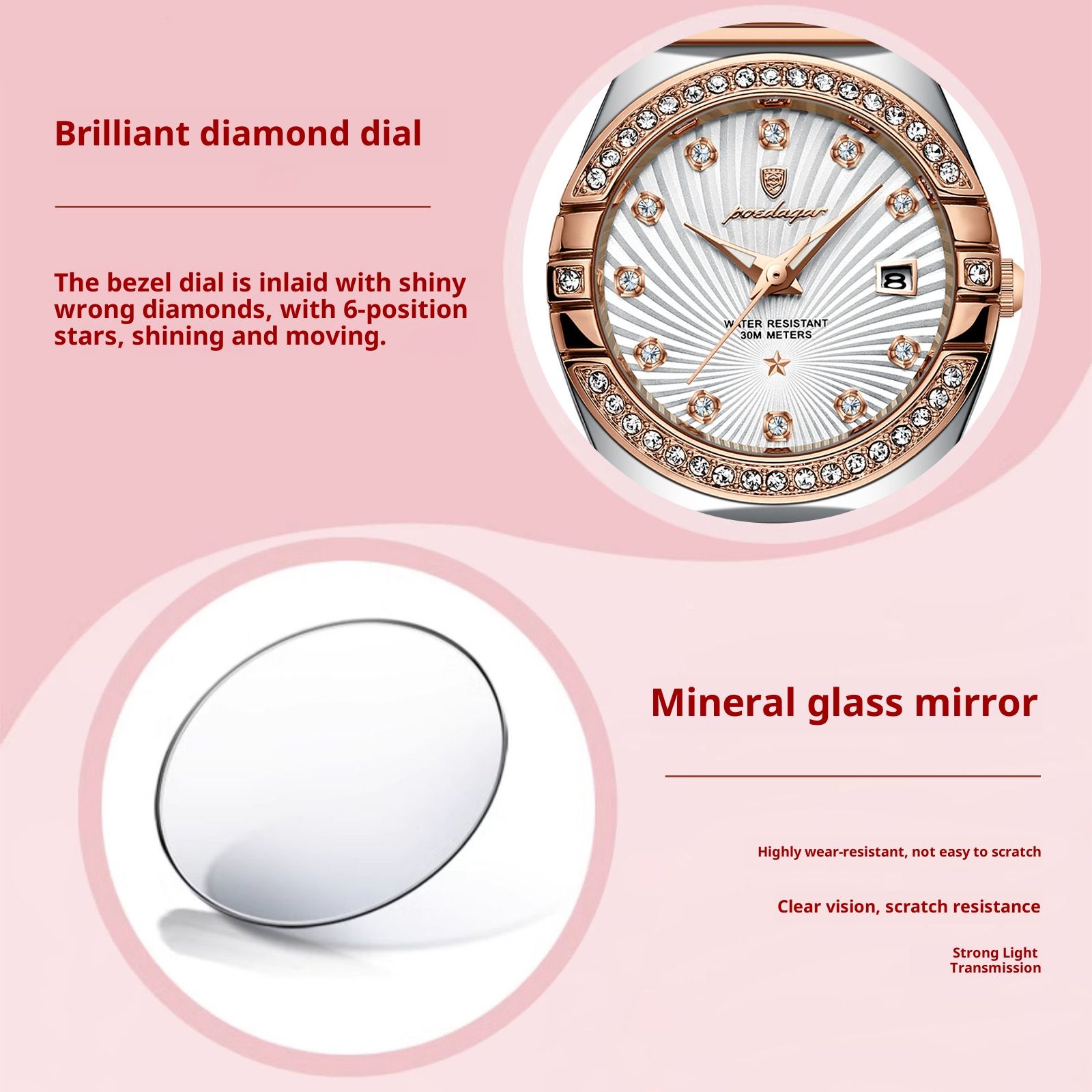 Elegant Swiss Women's Watch - Fashion Ultra-Thin Waterproof Luminous Quartz Dress Timepiece, Mother of Pearl Dial