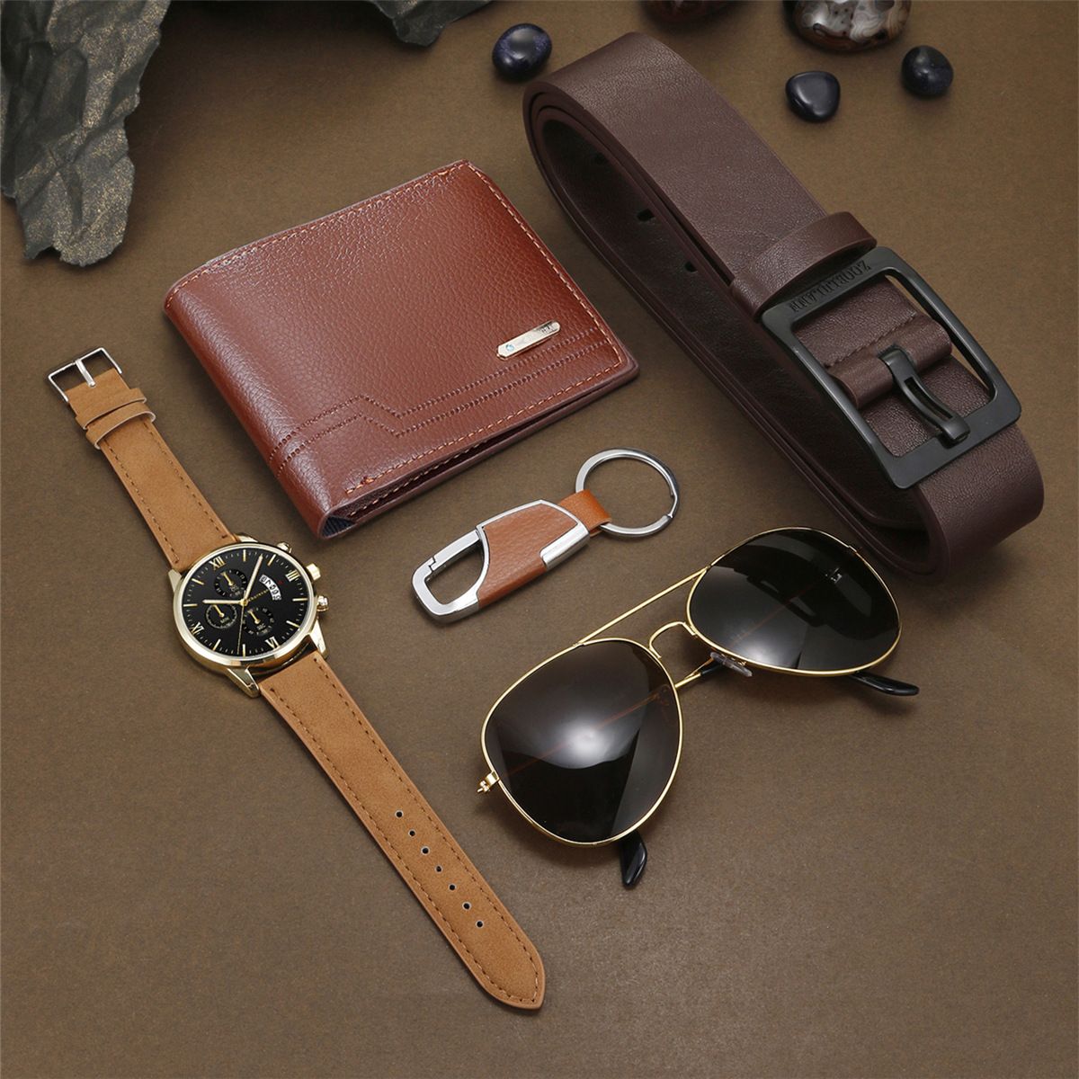 Black Friday SALE! Men's Business Watch Set - 5 Pcs Luxury Gift Box, Chronograph Roman Numerals Leather Strap, Free Delivery Kenya