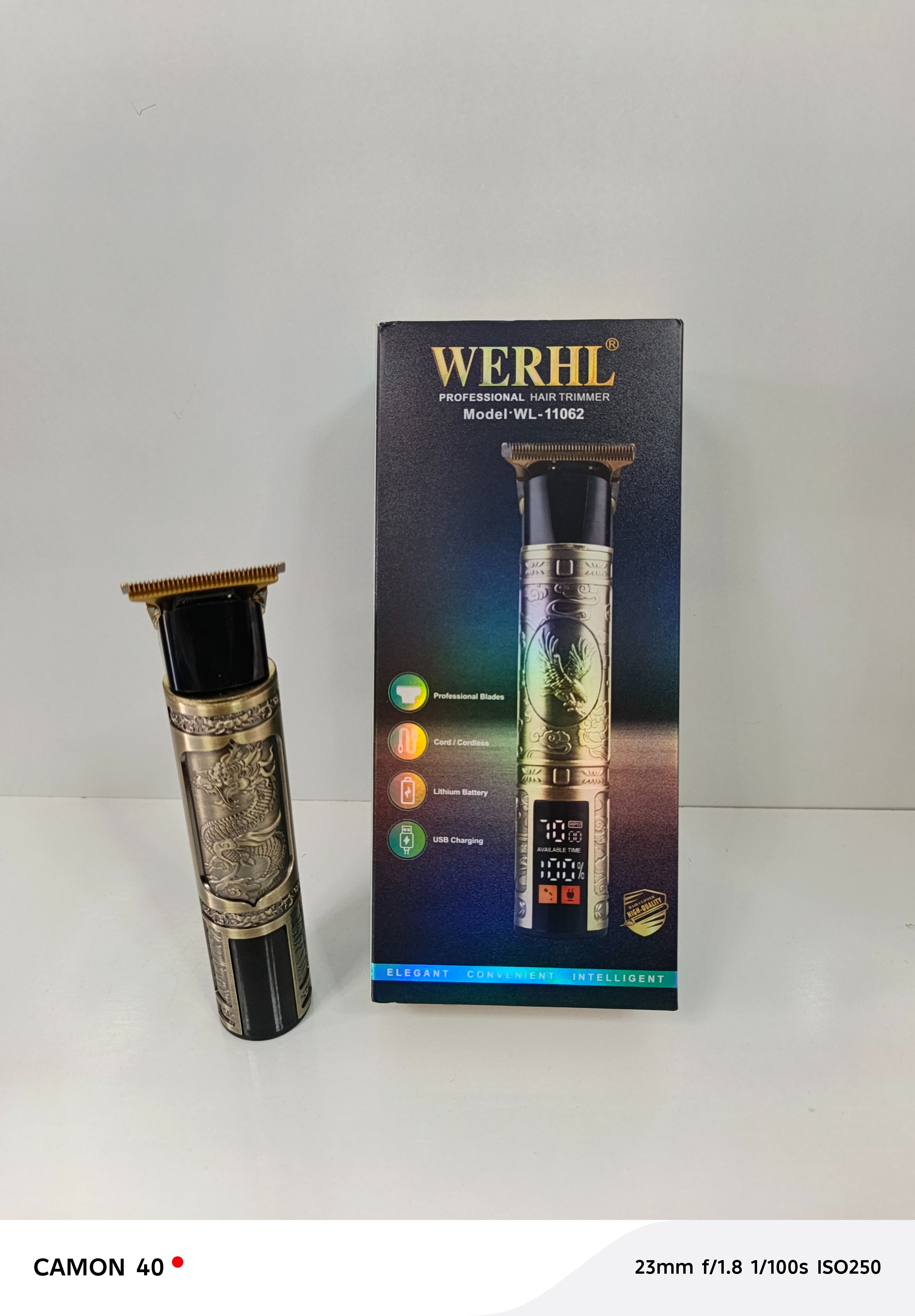 WERHL WL-11062 PROFESSIONAL HAIR TRIMMER WITH DISPLAY SCREEN | RECHARGEABLE ELECTRIC SHAVER CLIPPER | LOW NOISE STAINLESS STEEL BLADES | ERGONOMIC METAL BODY | BARBER & HOME GROOMING KIT