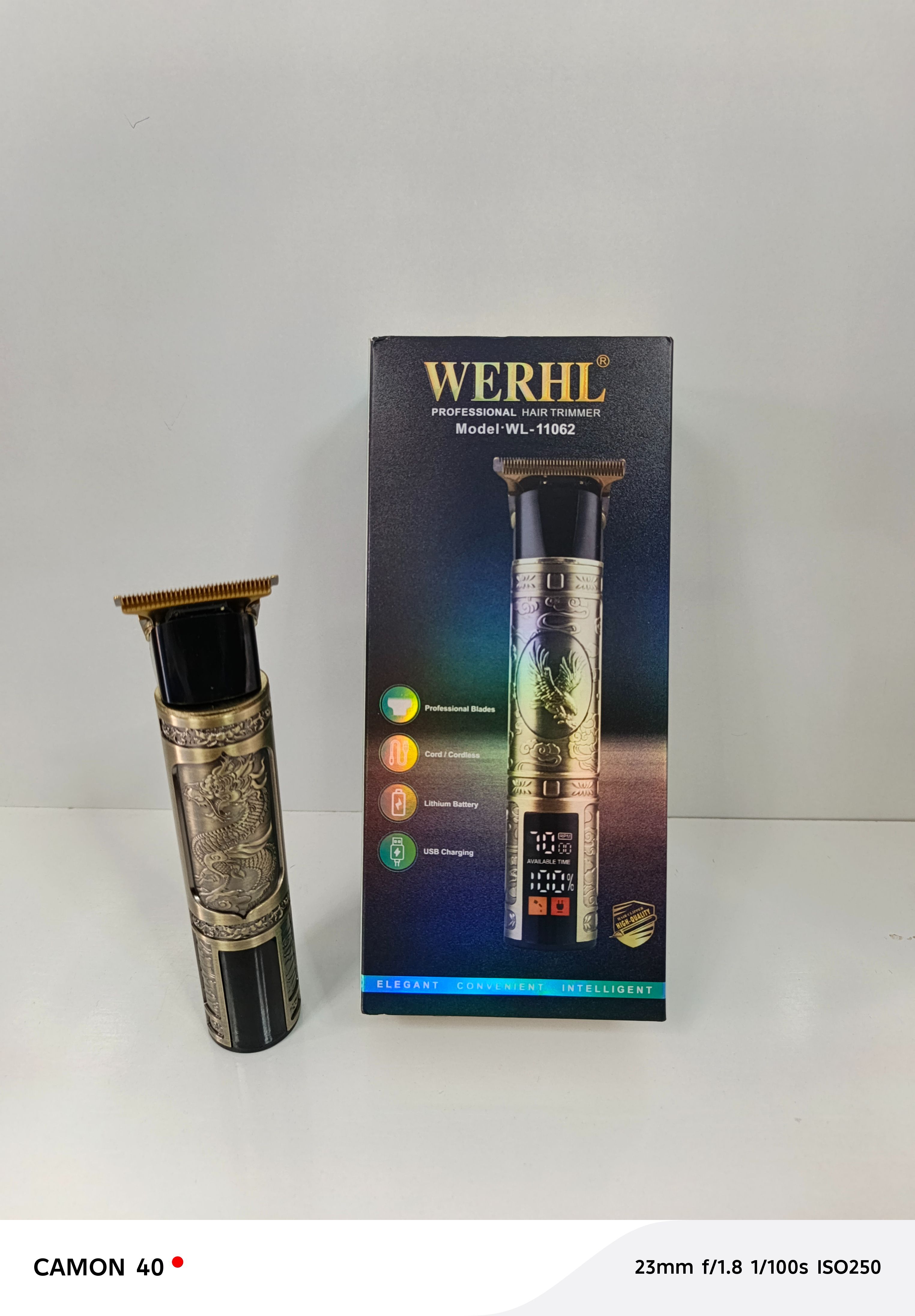 WERHL WL-11062 PROFESSIONAL HAIR TRIMMER WITH DISPLAY SCREEN | RECHARGEABLE ELECTRIC SHAVER CLIPPER | LOW NOISE STAINLESS STEEL BLADES | ERGONOMIC METAL BODY | BARBER & HOME GROOMING KIT