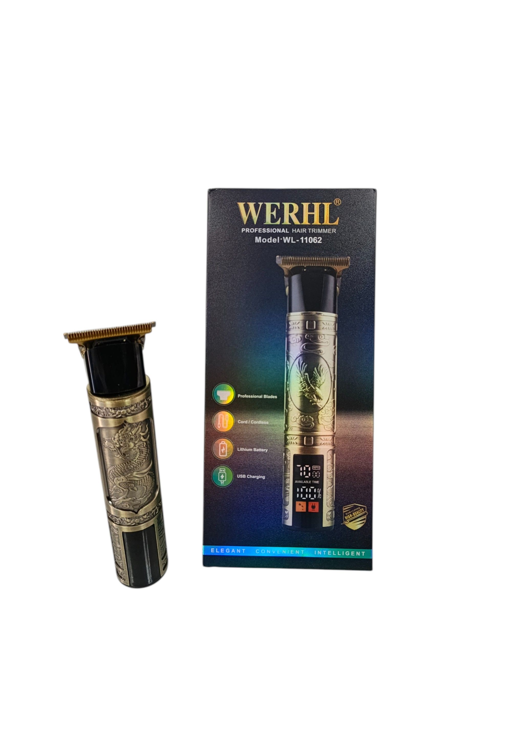 WERHL WL-11062 PROFESSIONAL HAIR TRIMMER WITH DISPLAY SCREEN | RECHARGEABLE ELECTRIC SHAVER CLIPPER | LOW NOISE STAINLESS STEEL BLADES | ERGONOMIC METAL BODY | BARBER & HOME GROOMING KIT